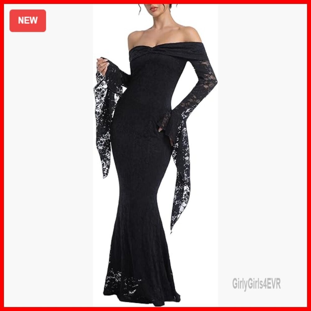 Off Shoulder Floral Lace Maxi Mermaid Wedding Dress Long Bell Sleeve